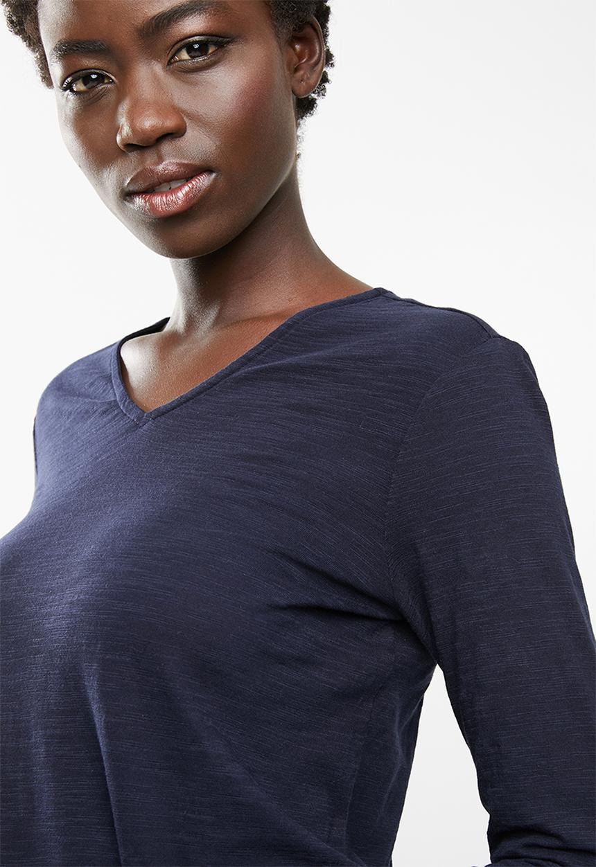 edit - Top with embroidered hem - navy