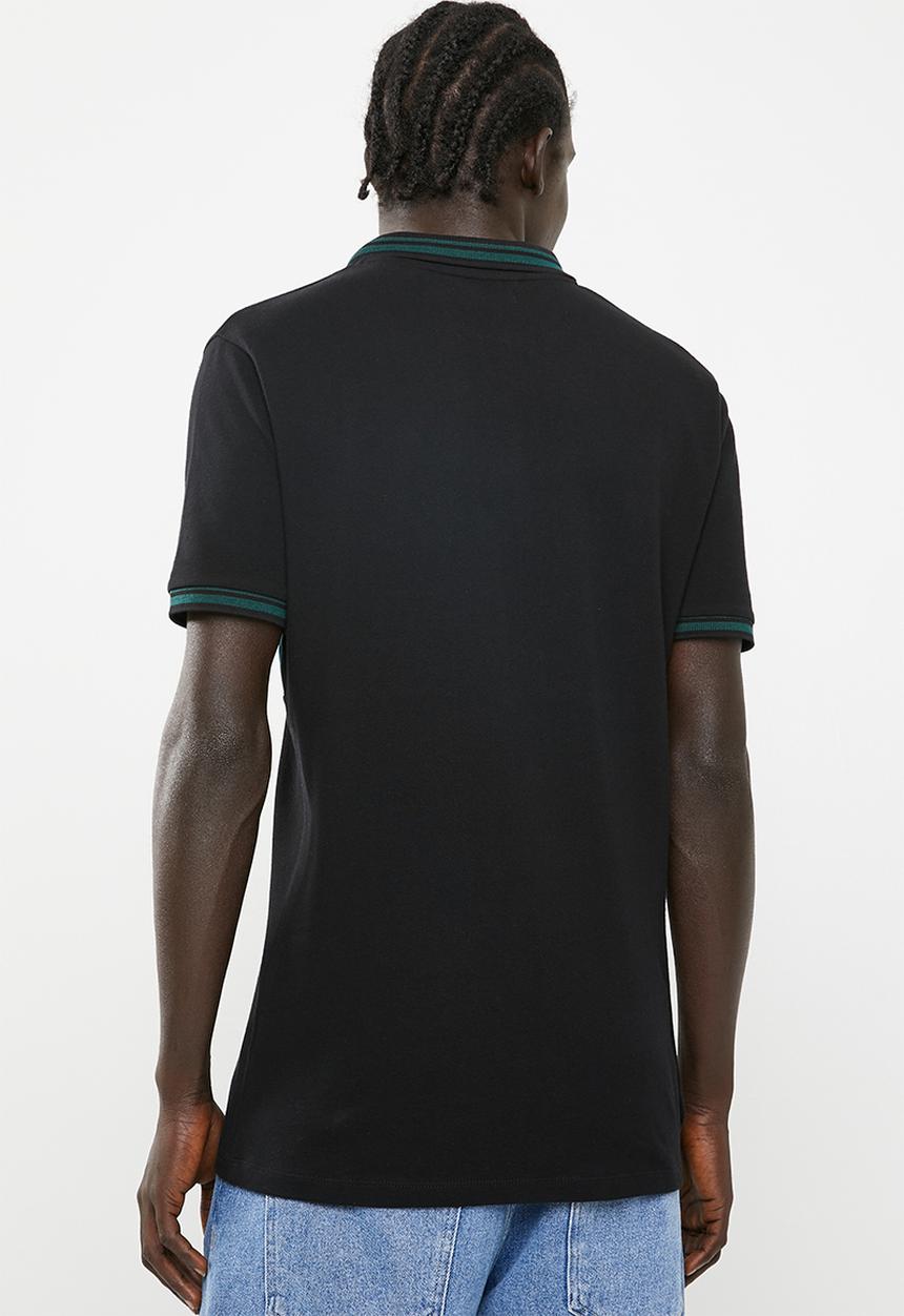 Superbalist - Pique short sleeve slim fit blocked polo - black & green