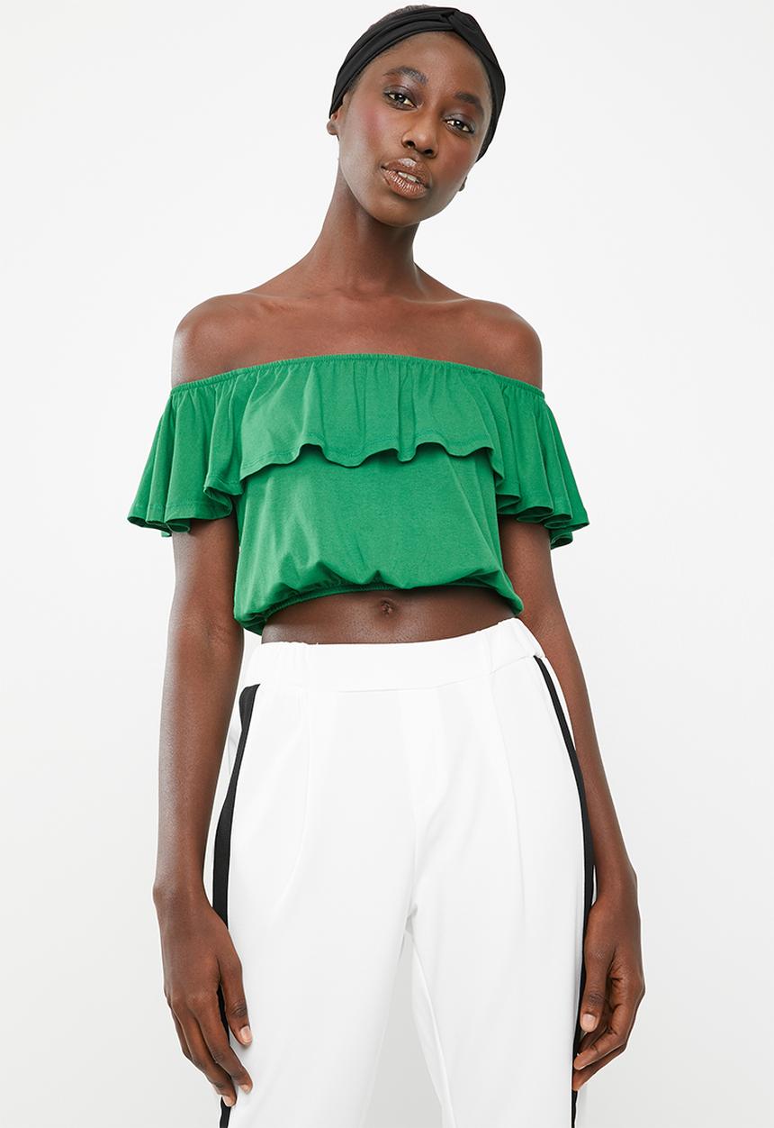 c(inch) - Frill detail bardot top - green