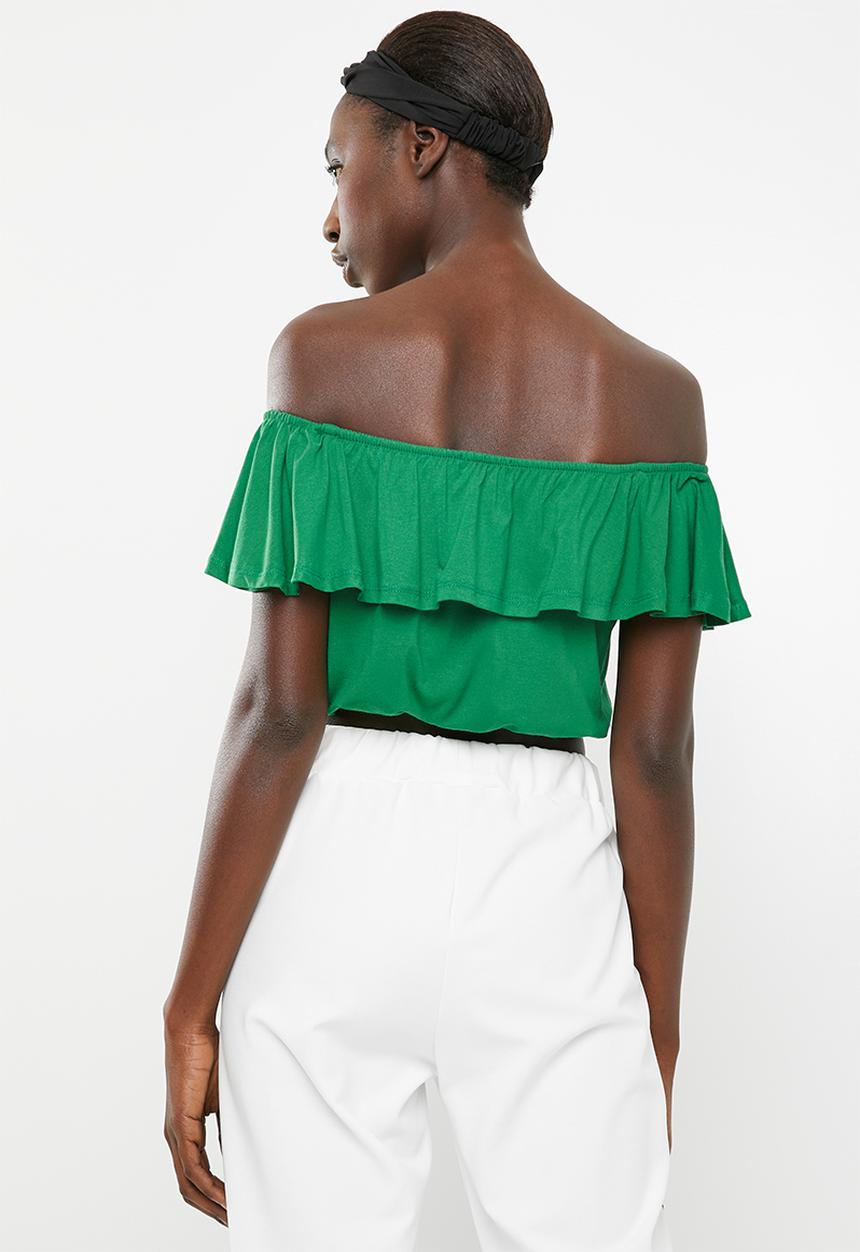 c(inch) - Frill detail bardot top - green