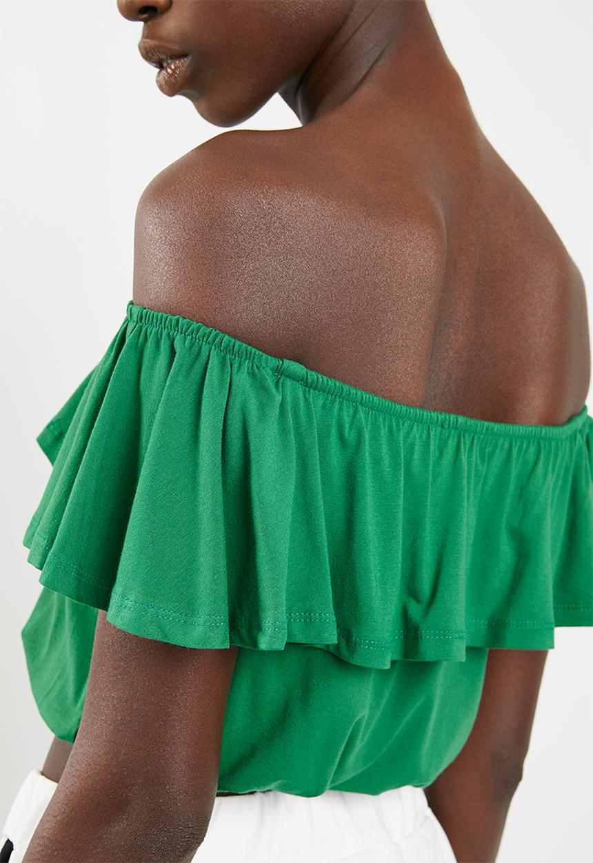 c(inch) - Frill detail bardot top - green