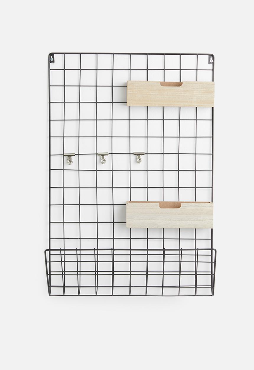 Present Time - Grid memo rack - black & wood baskets