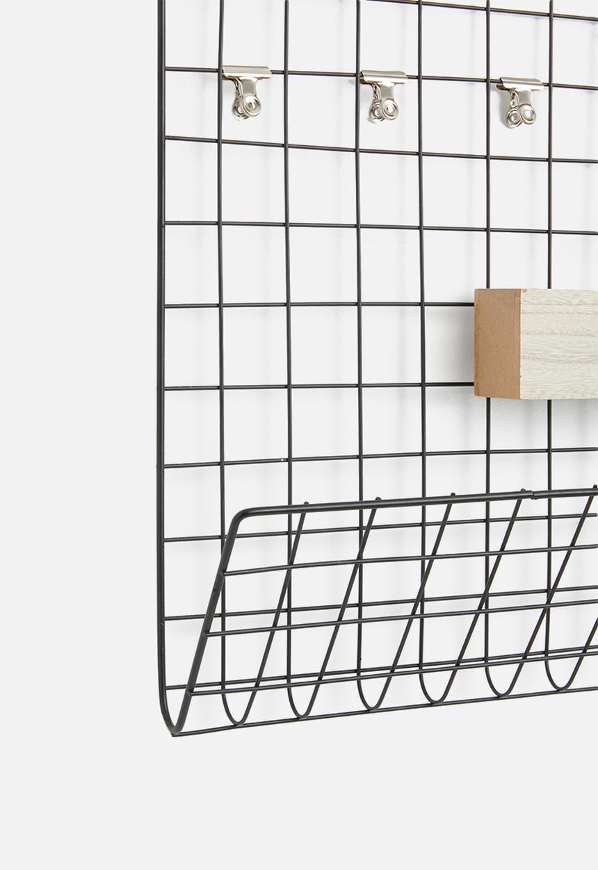 Present Time - Grid memo rack - black & wood baskets
