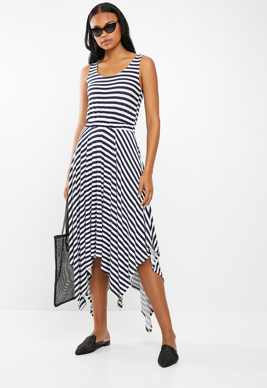 edit - Sleeveless dress with dipped hem - navy