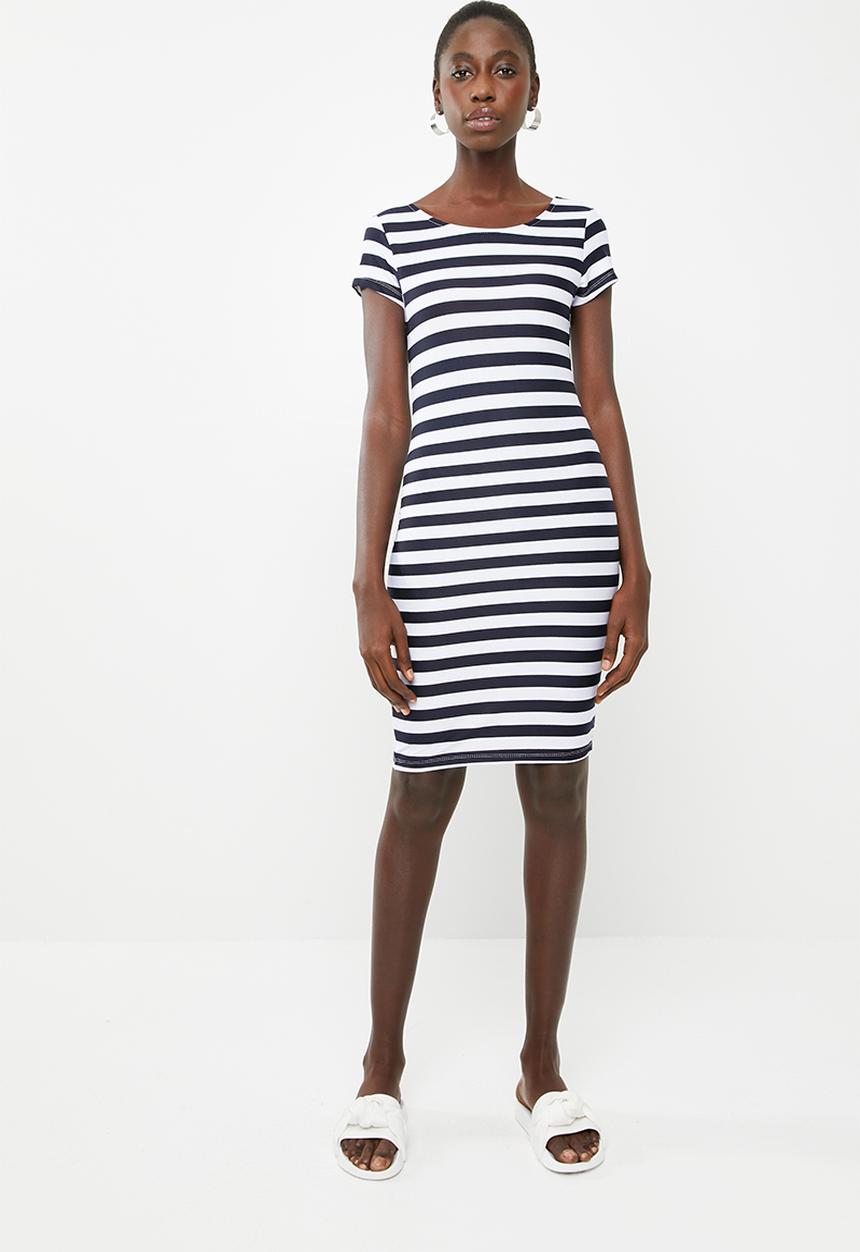 c(inch) - Fitted bodycon dress - navy and white