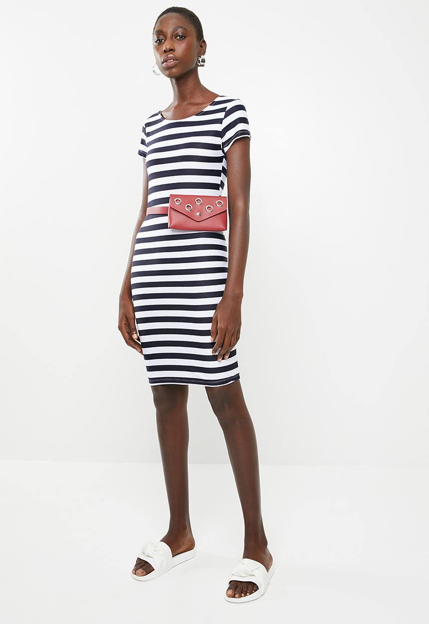c(inch) - Fitted bodycon dress - navy and white