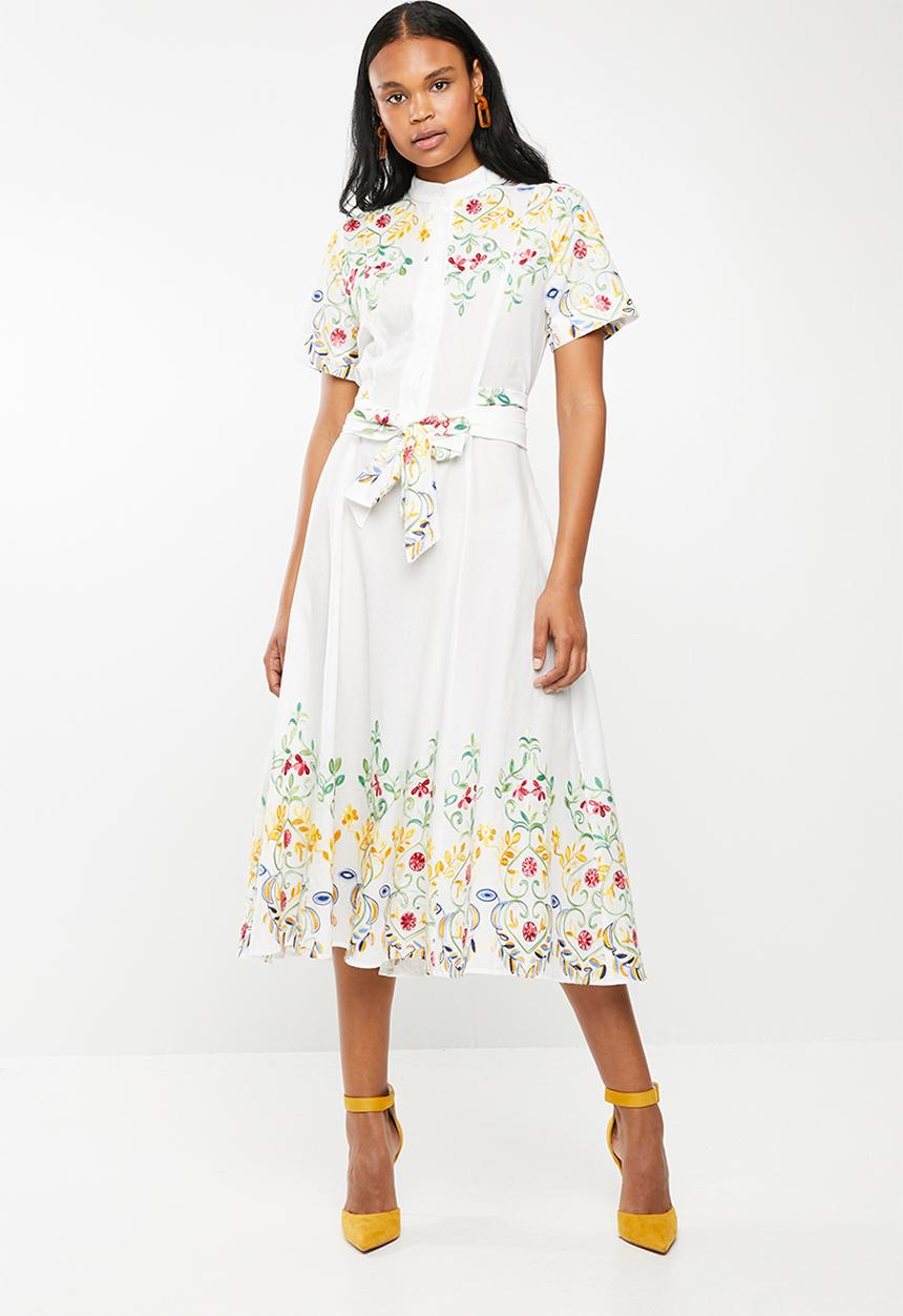 AMANDA LAIRD CHERRY - Mathlo shirt dress yellow & white