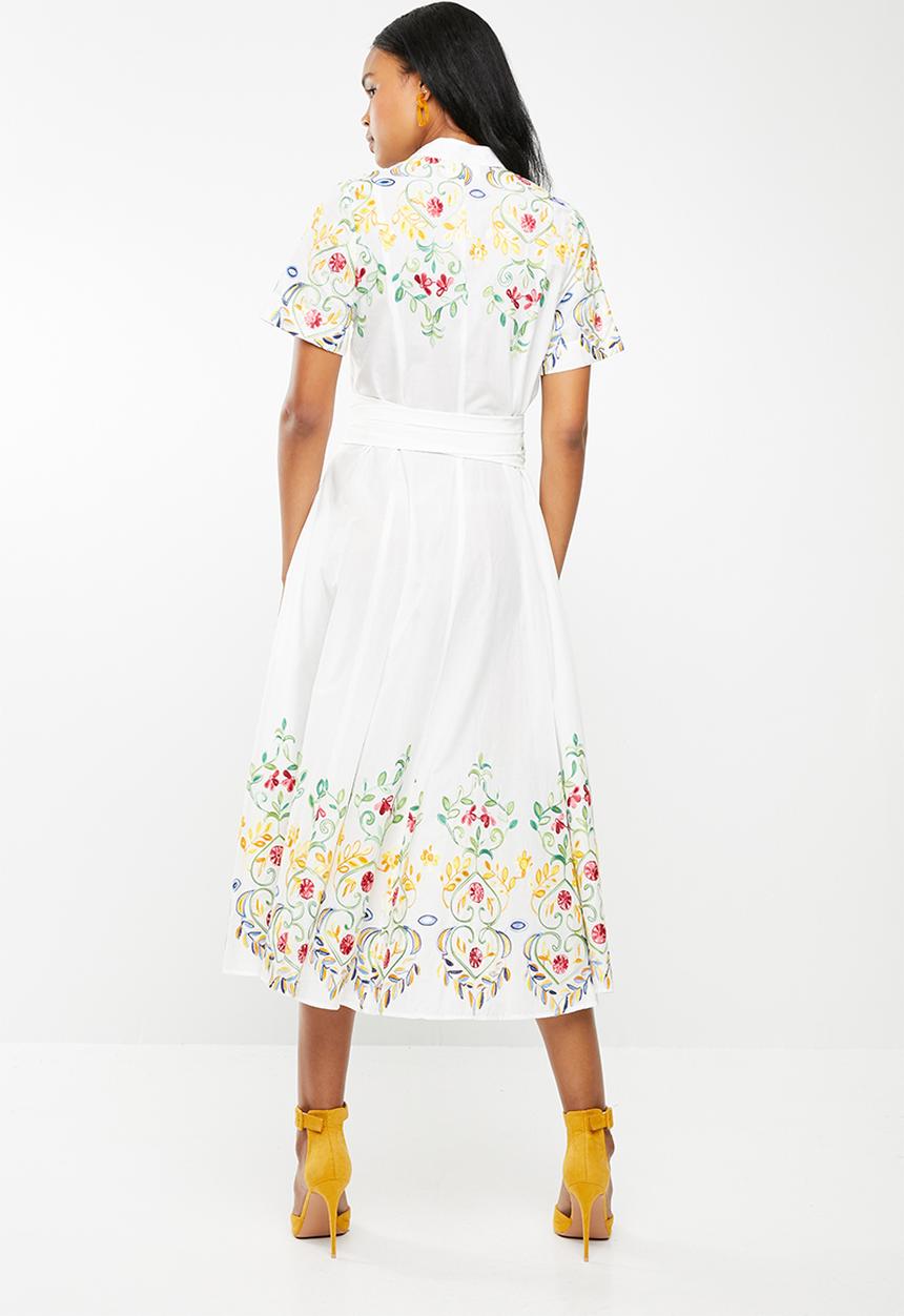 AMANDA LAIRD CHERRY - Mathlo shirt dress yellow & white