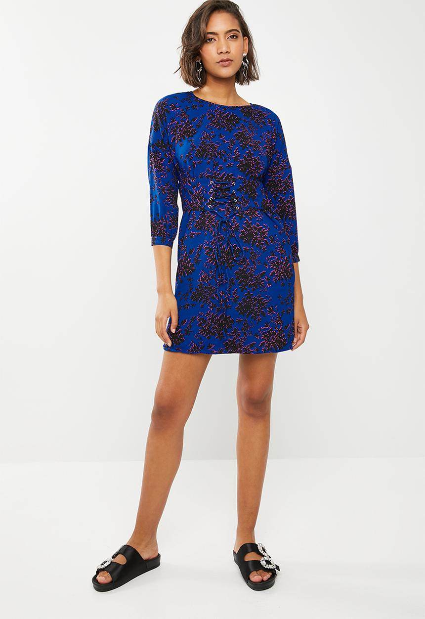 ONLY - Ibbie long sleeve lace-up dress - multi 