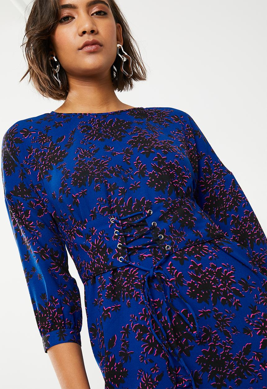 ONLY - Ibbie long sleeve lace-up dress - multi 