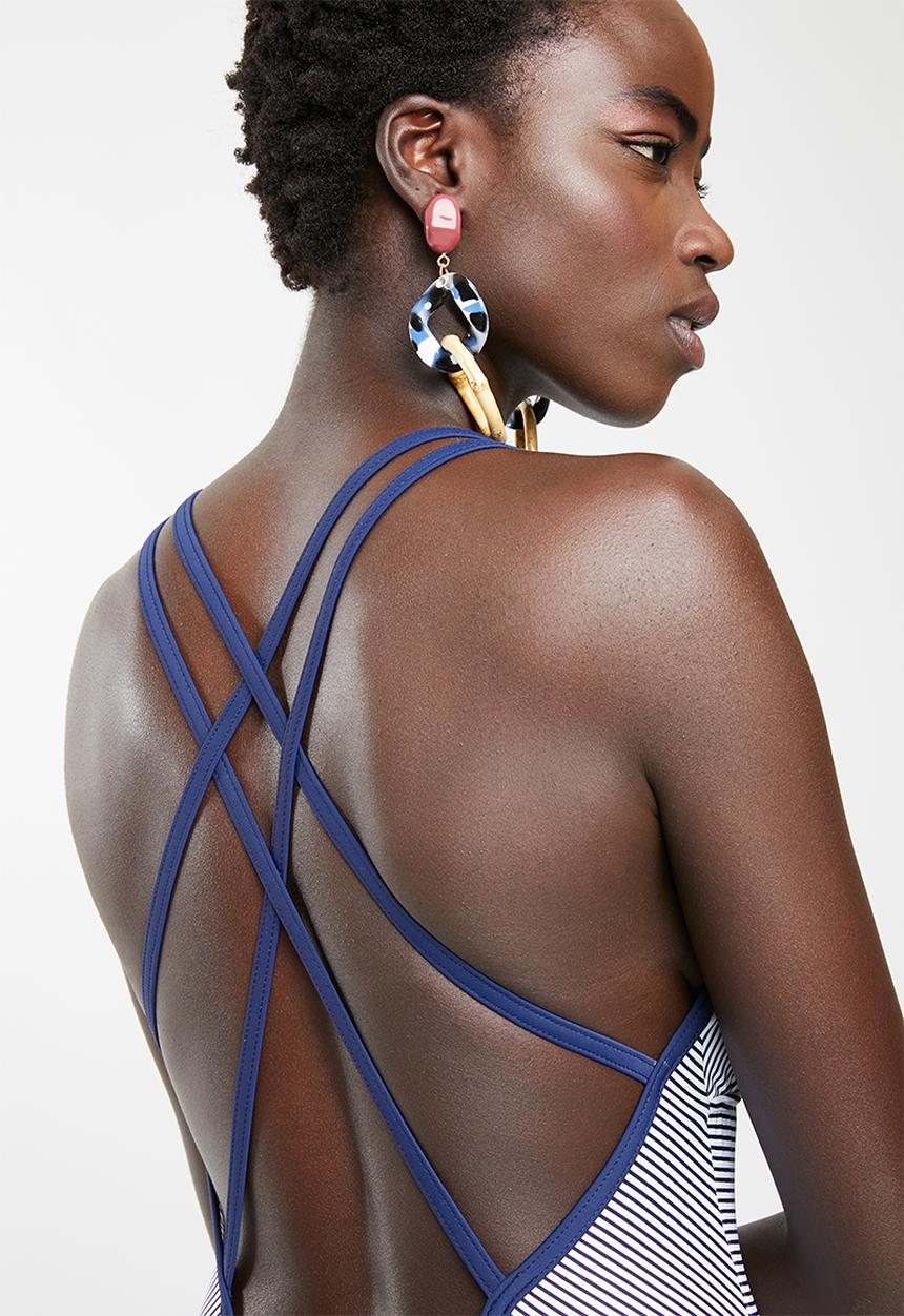Sun Love - Stripe strappy one piece - blue and white