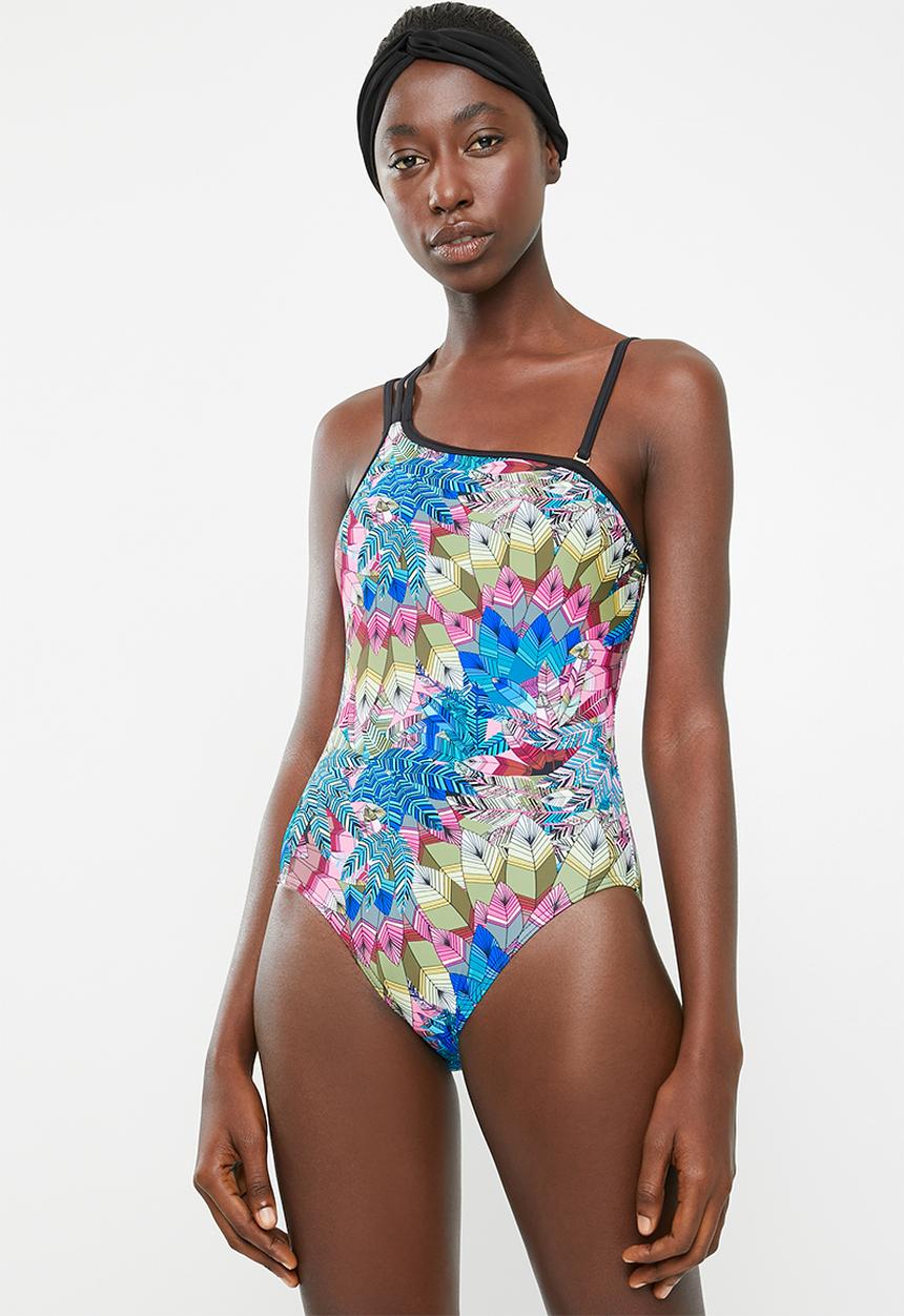 Sun Love - Feather one shoulder one piece - multi-colour