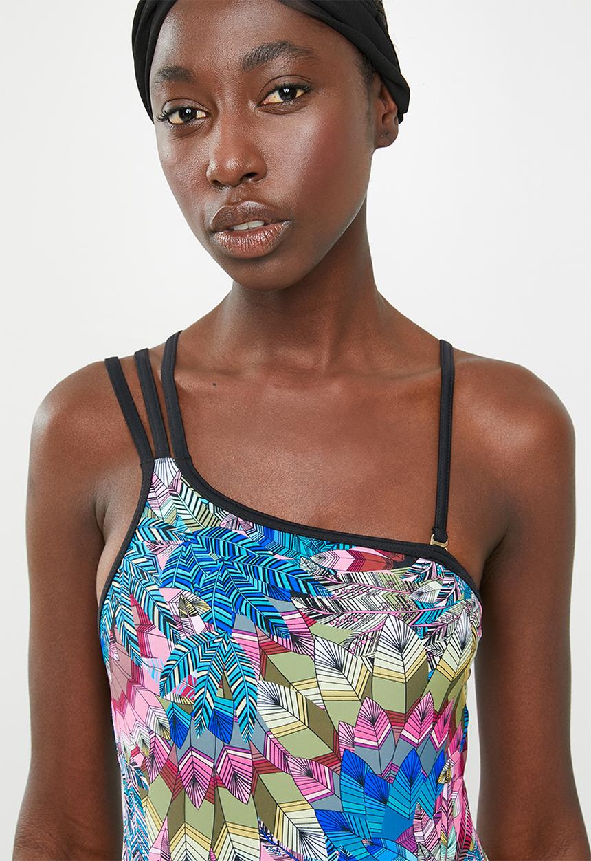 Sun Love - Feather one shoulder one piece - multi-colour