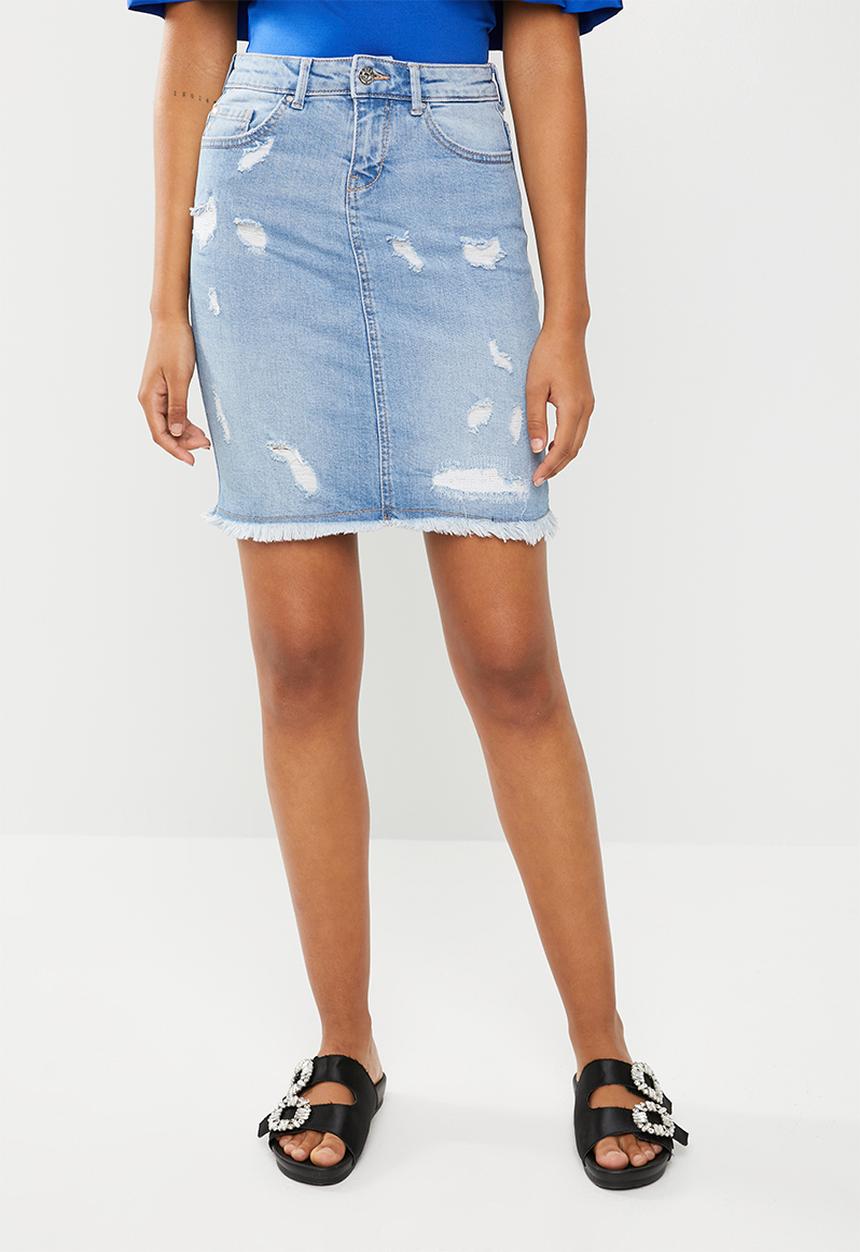 ONLY - Eliza raw edge denim skirt - blue