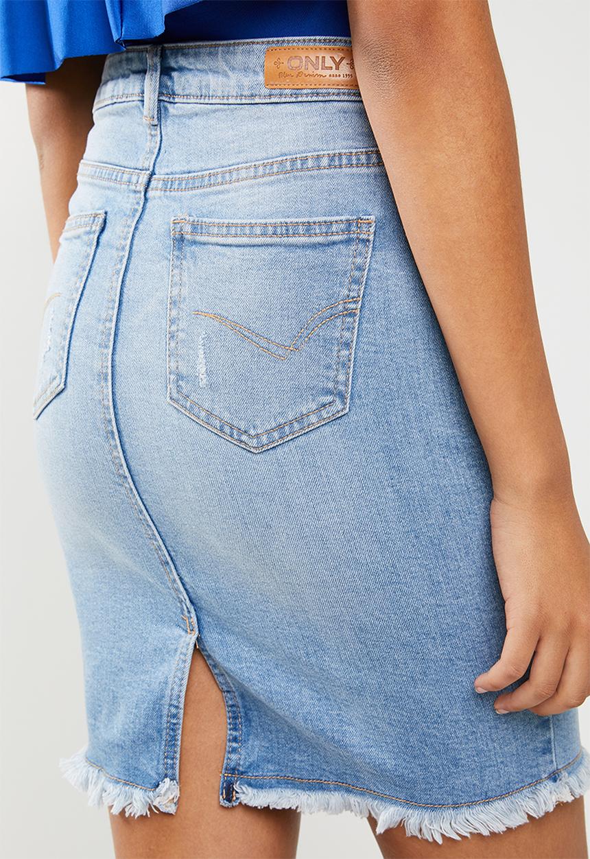 ONLY - Eliza raw edge denim skirt - blue