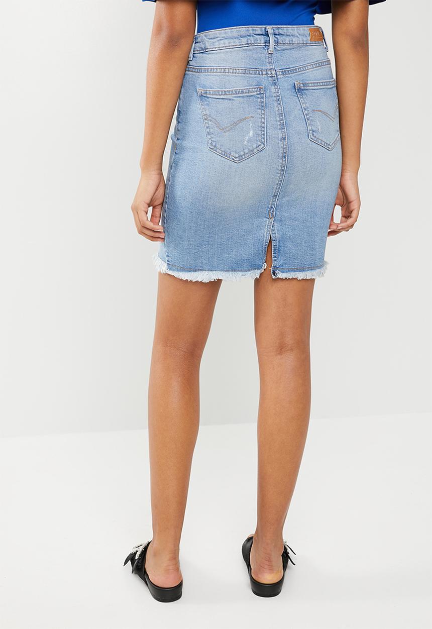 ONLY - Eliza raw edge denim skirt - blue