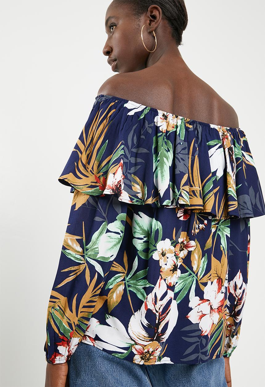 Superbalist - Frilled off the shoulder blouse - navy