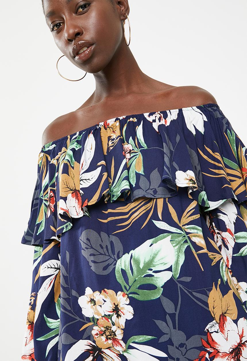 Superbalist - Frilled off the shoulder blouse - navy