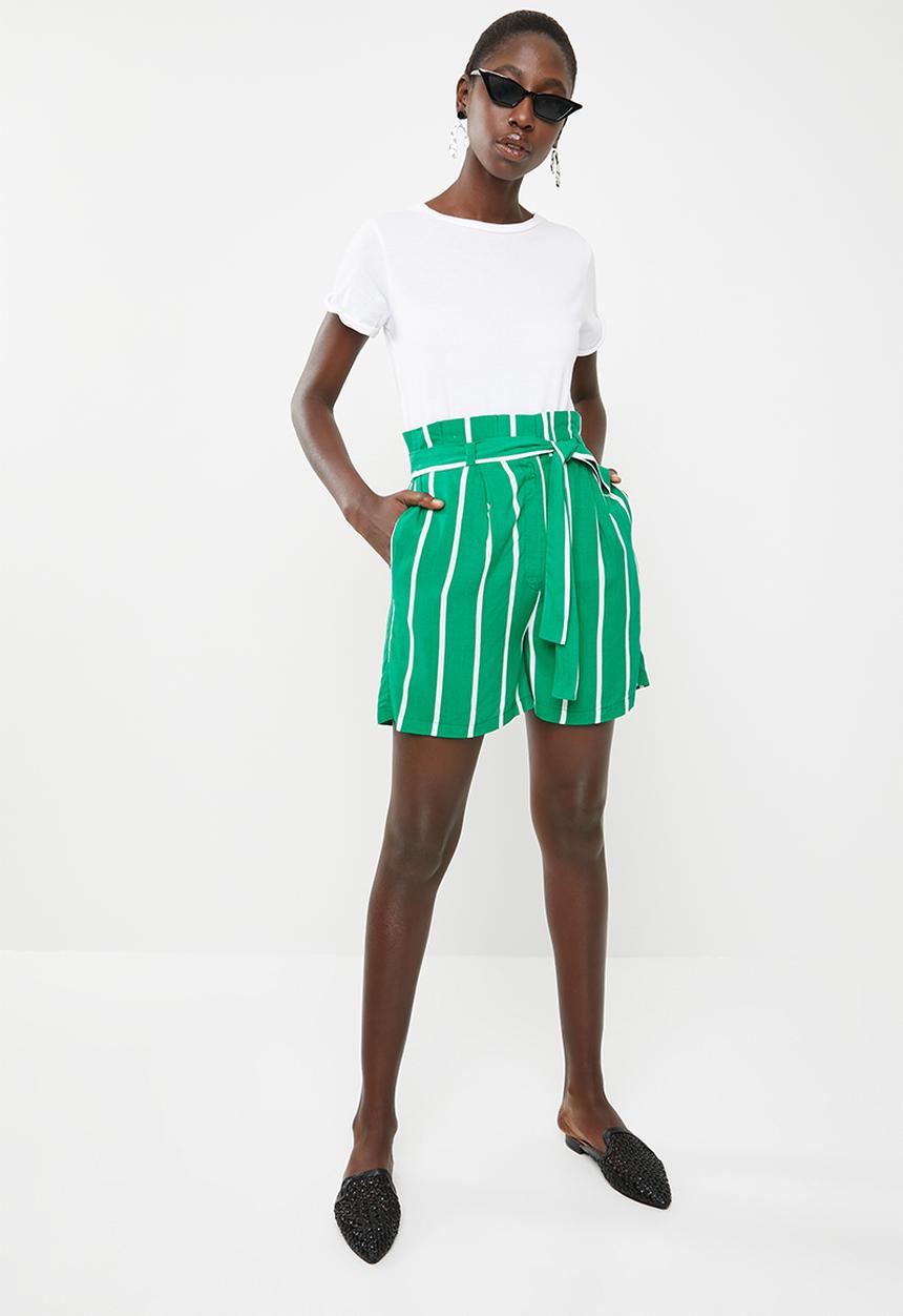 Superbalist - Tie belt shorts - green stripe 