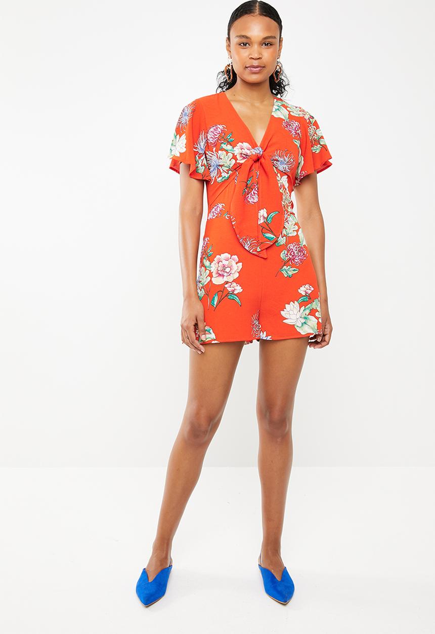STYLE REPUBLIC - Tie front floral jumpsuit - orange