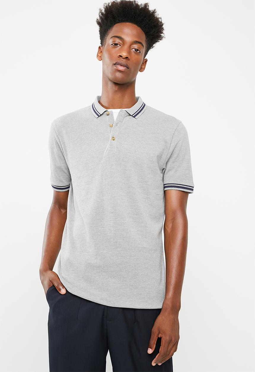 Superbalist - Pique tipped short sleeve slim fit polo - grey 