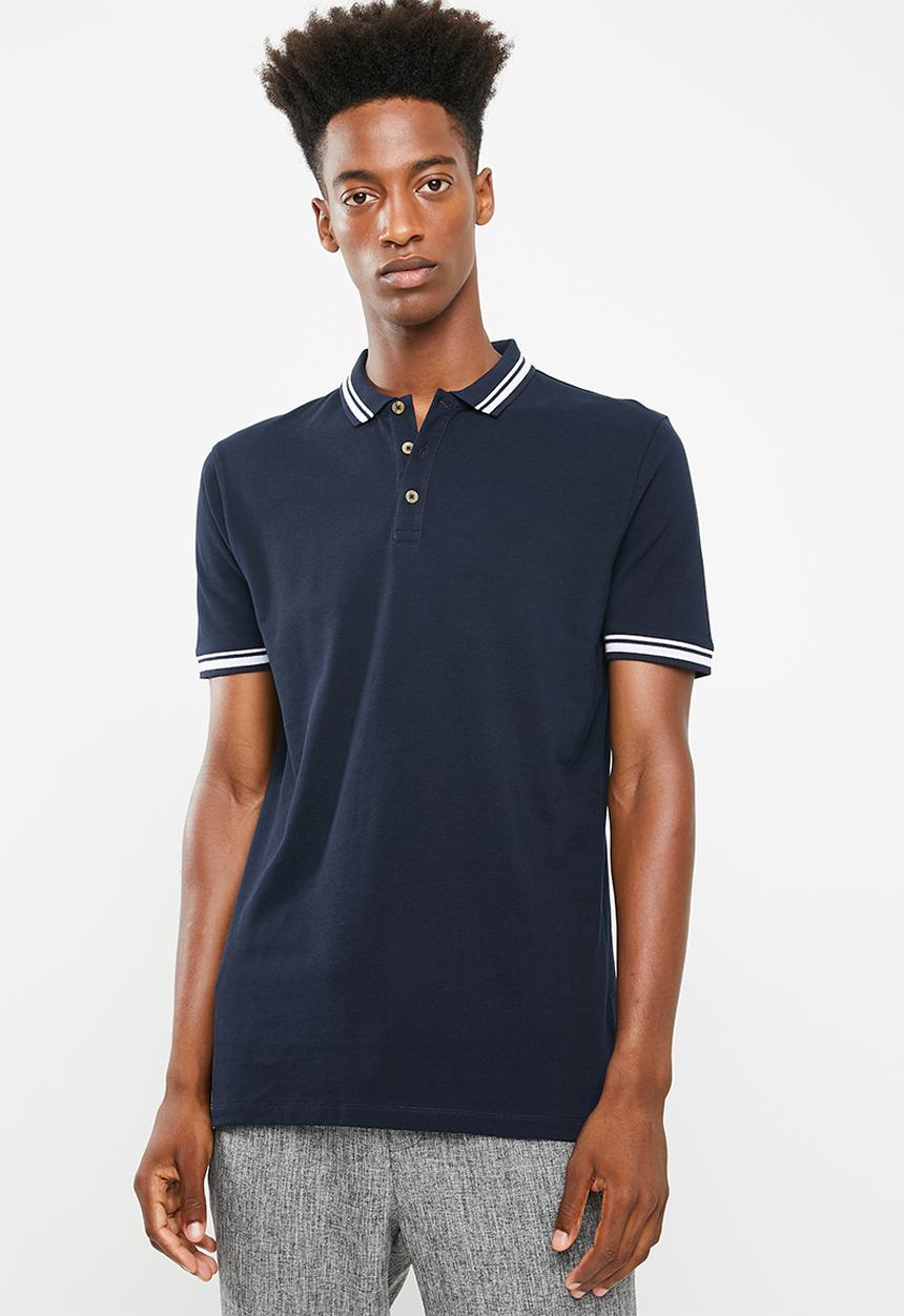 Superbalist - Pique tipped short sleeve slim polo - navy 