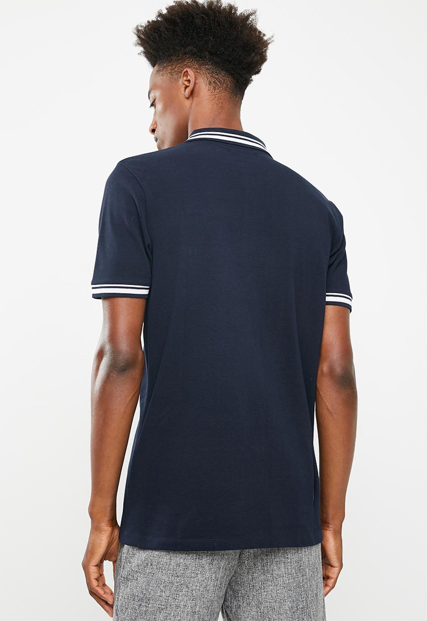 Superbalist - Pique tipped short sleeve slim polo - navy 