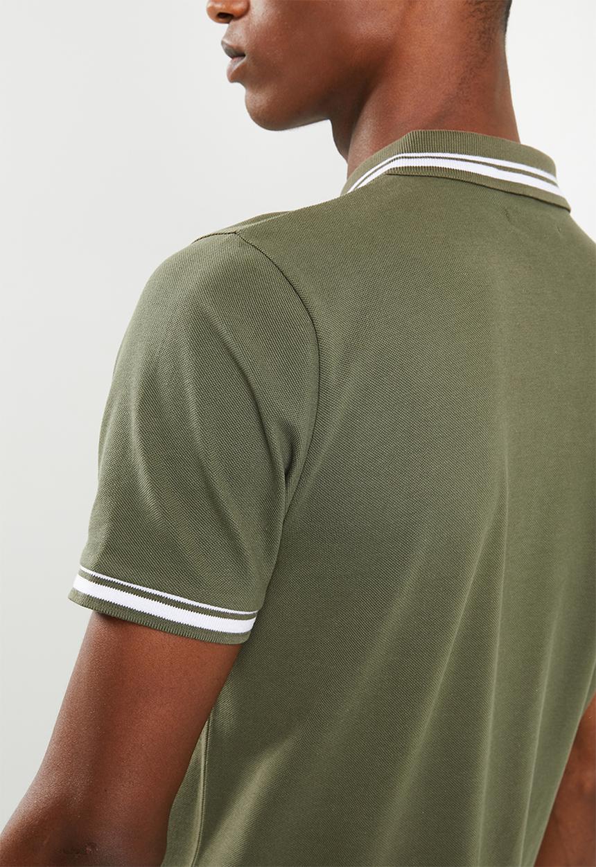 Superbalist - Pique tipped short sleeve slim polo - khaki