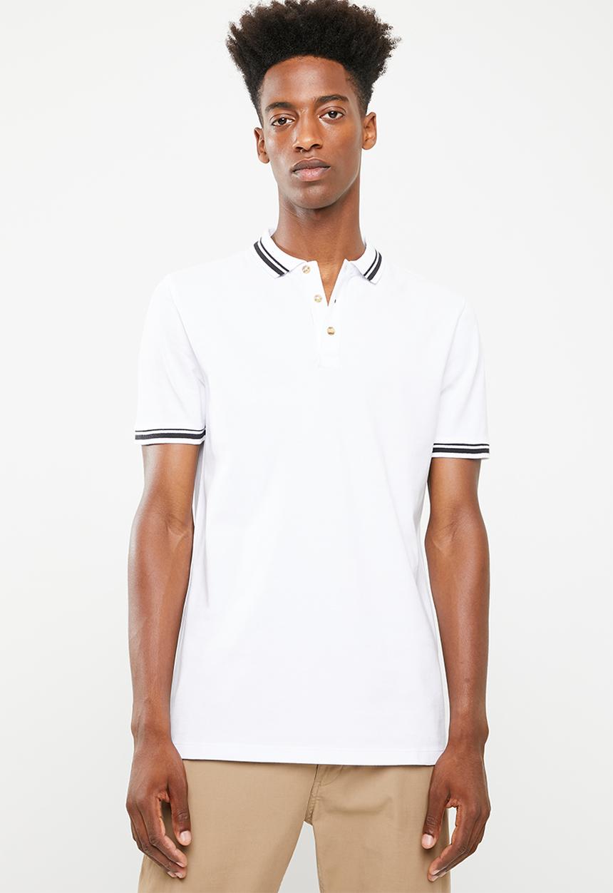Superbalist - Pique tipped short sleeve slim polo - white 