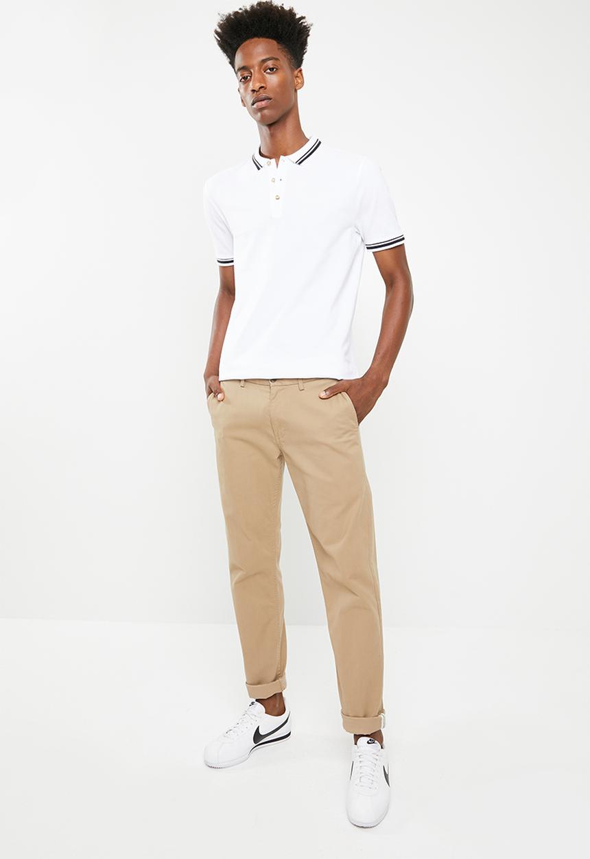 Superbalist - Pique tipped short sleeve slim polo - white 