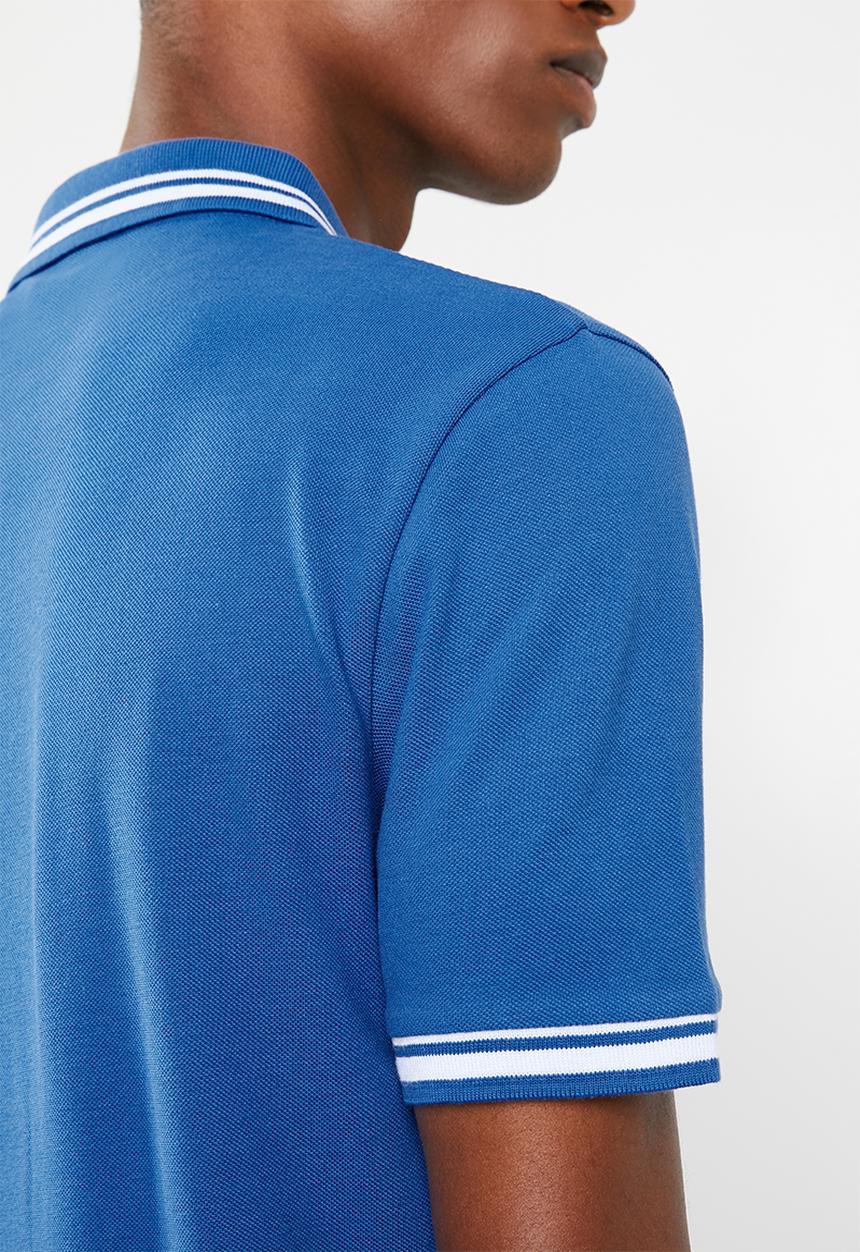 Superbalist - Pique tipped short sleeve slim polo - blue 