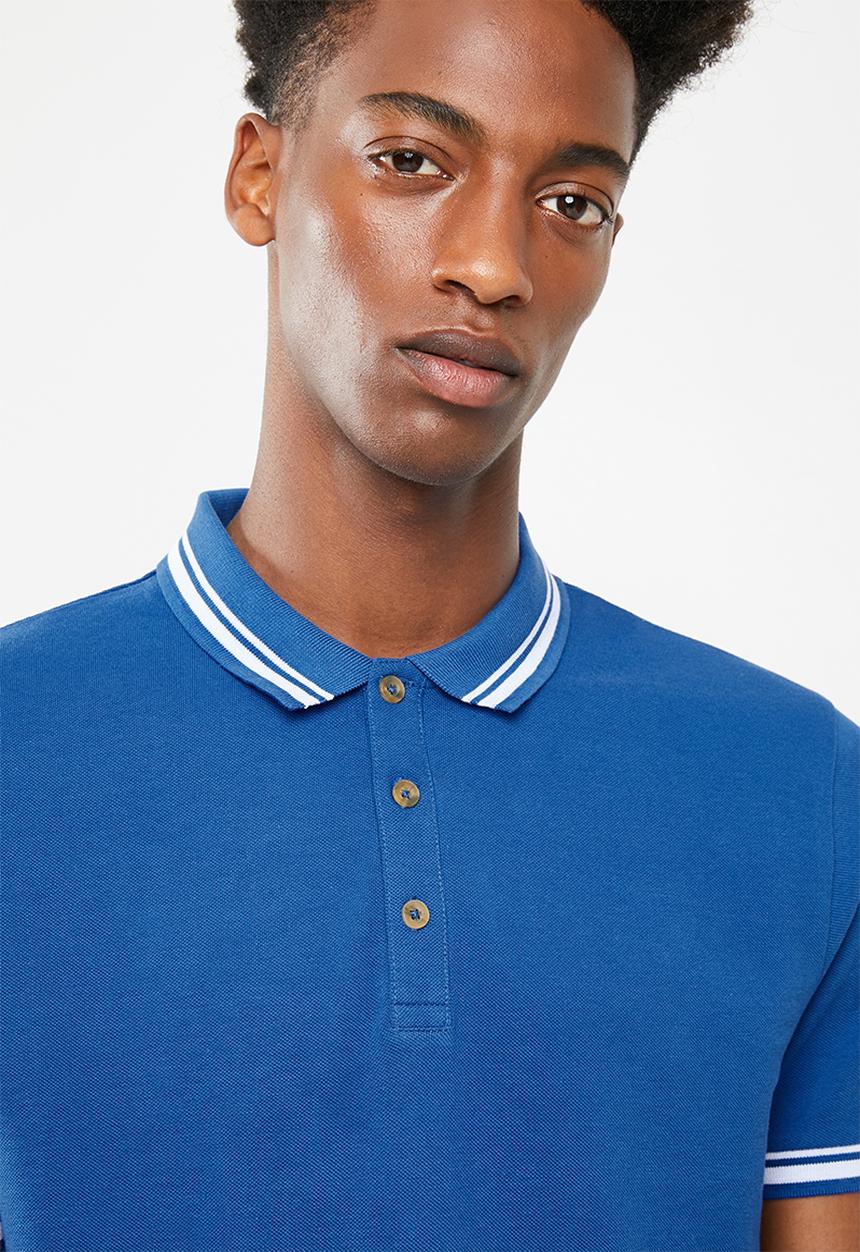 Superbalist - Pique tipped short sleeve slim polo - blue 