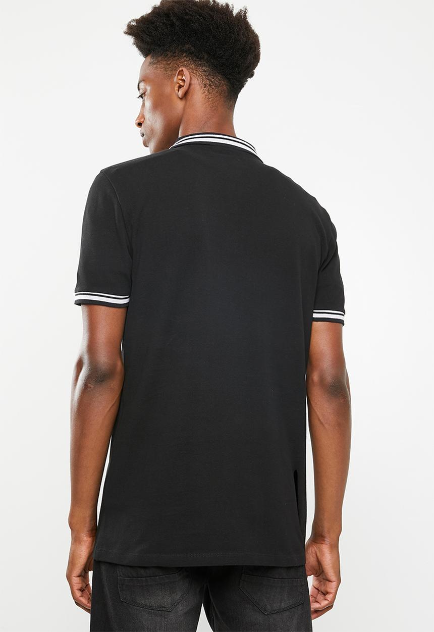 Superbalist - Pique tipped short sleeve slim polo - black