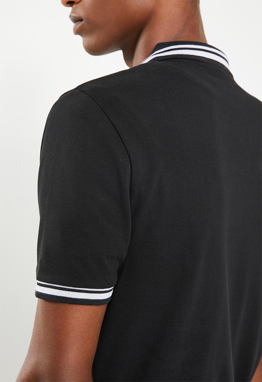 Superbalist - Pique tipped short sleeve slim polo - black