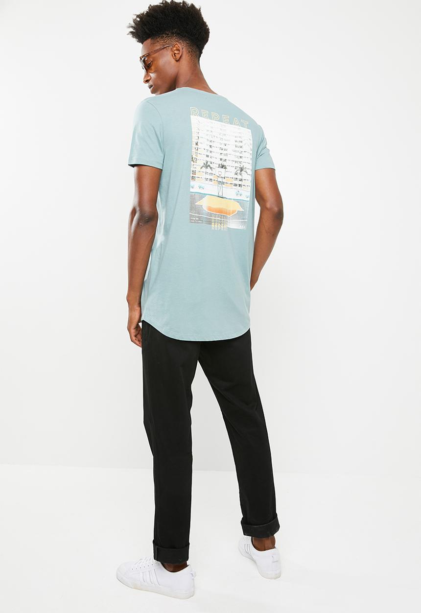 Superbalist - Curved hem printed longline tee - blue