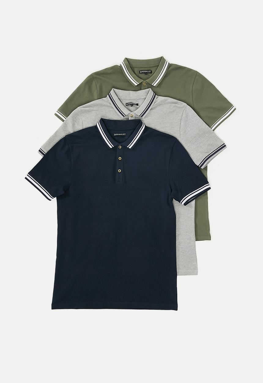 Superbalist - Pique tipped short sleeve slim polo 3 pack - multi