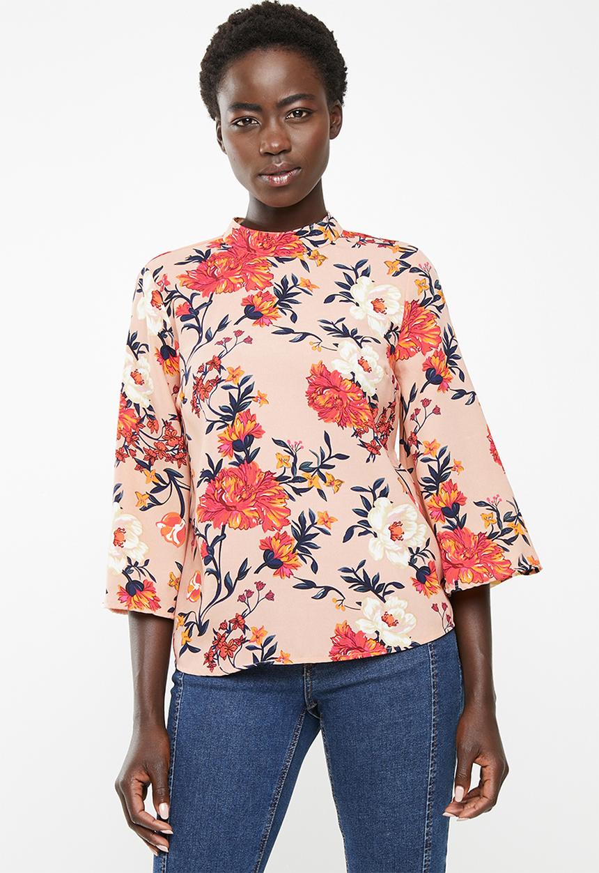 ONLY - Patrice 3/4 highneck woven top - pink