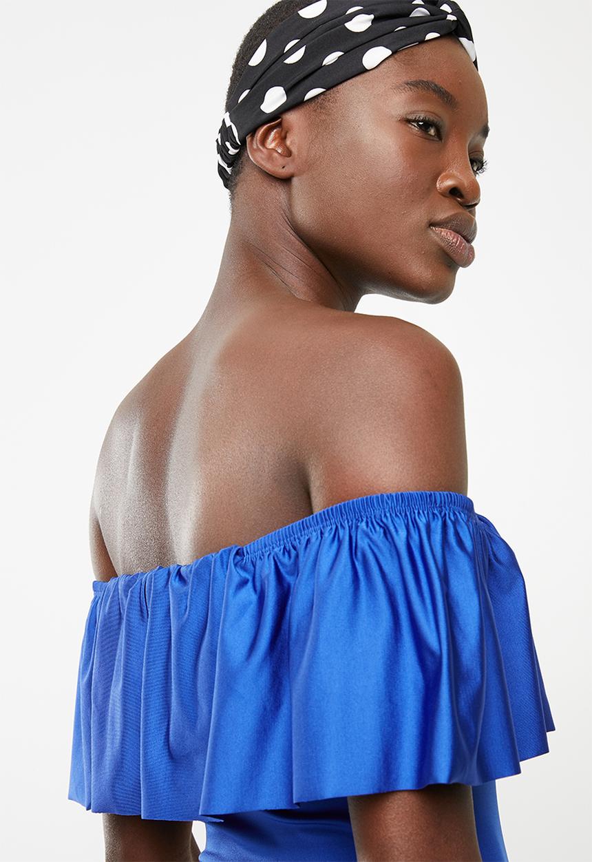 ONLY - Frill shoulder bodysuit - blue