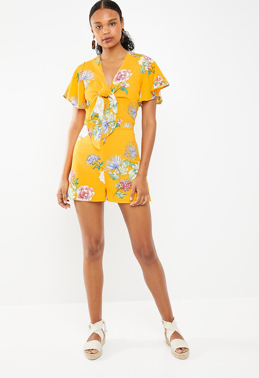 STYLE REPUBLIC - Tie front floral jumpsuit - yellow