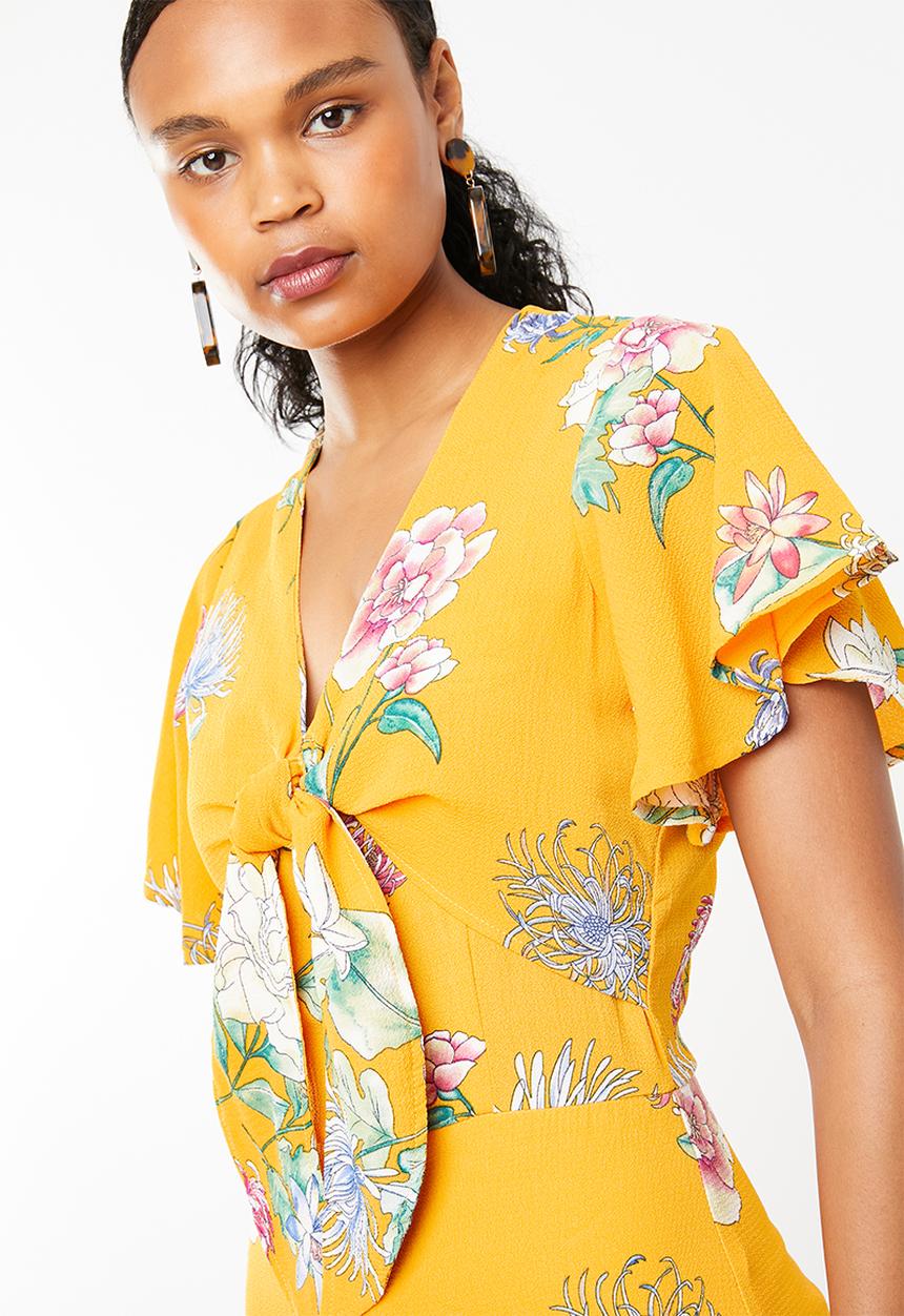 STYLE REPUBLIC - Tie front floral jumpsuit - yellow