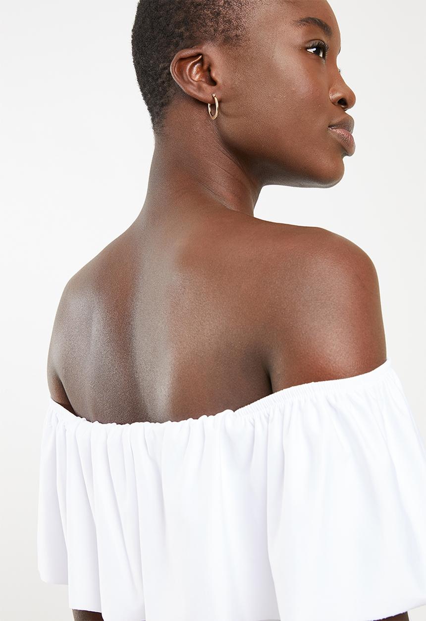 ONLY - Frill shoulder bodysuit - white