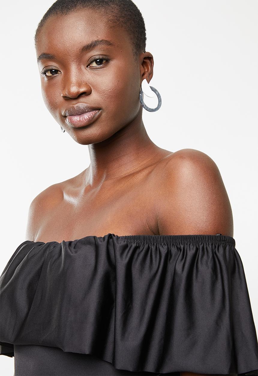 ONLY - Frill shoulder bodysuit - black