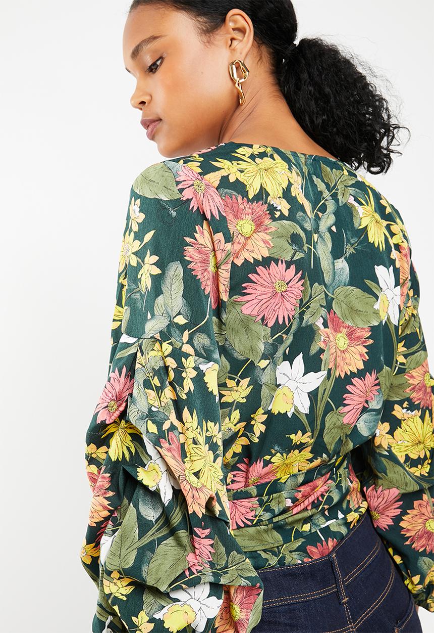 STYLE REPUBLIC - Romantic volume wrap blouse - green
