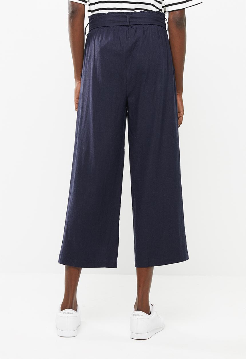 Superbalist - Linen tie front culotte - navy