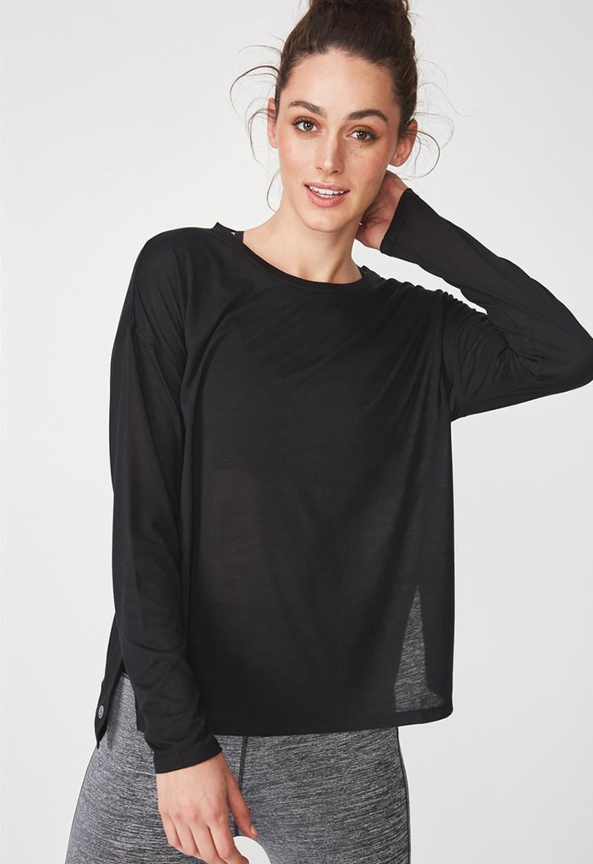 Cotton On - Long sleeve split hem - black