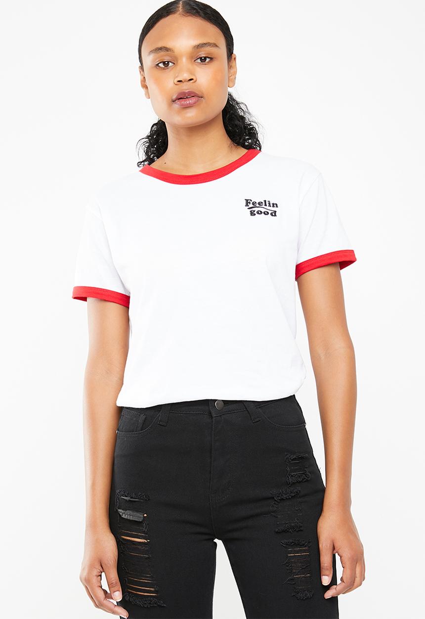 Superbalist - Ringer tee with embroidery - white with red contrast