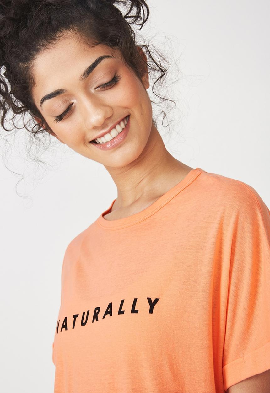 Cotton On - Dropped shoulder slogan T-shirt - orange