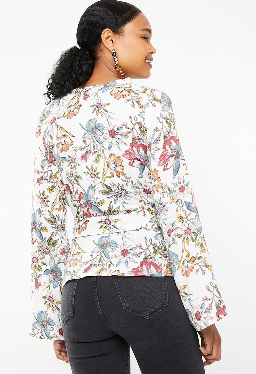 Superbalist - Bell sleeve wrap blouse - black floral 