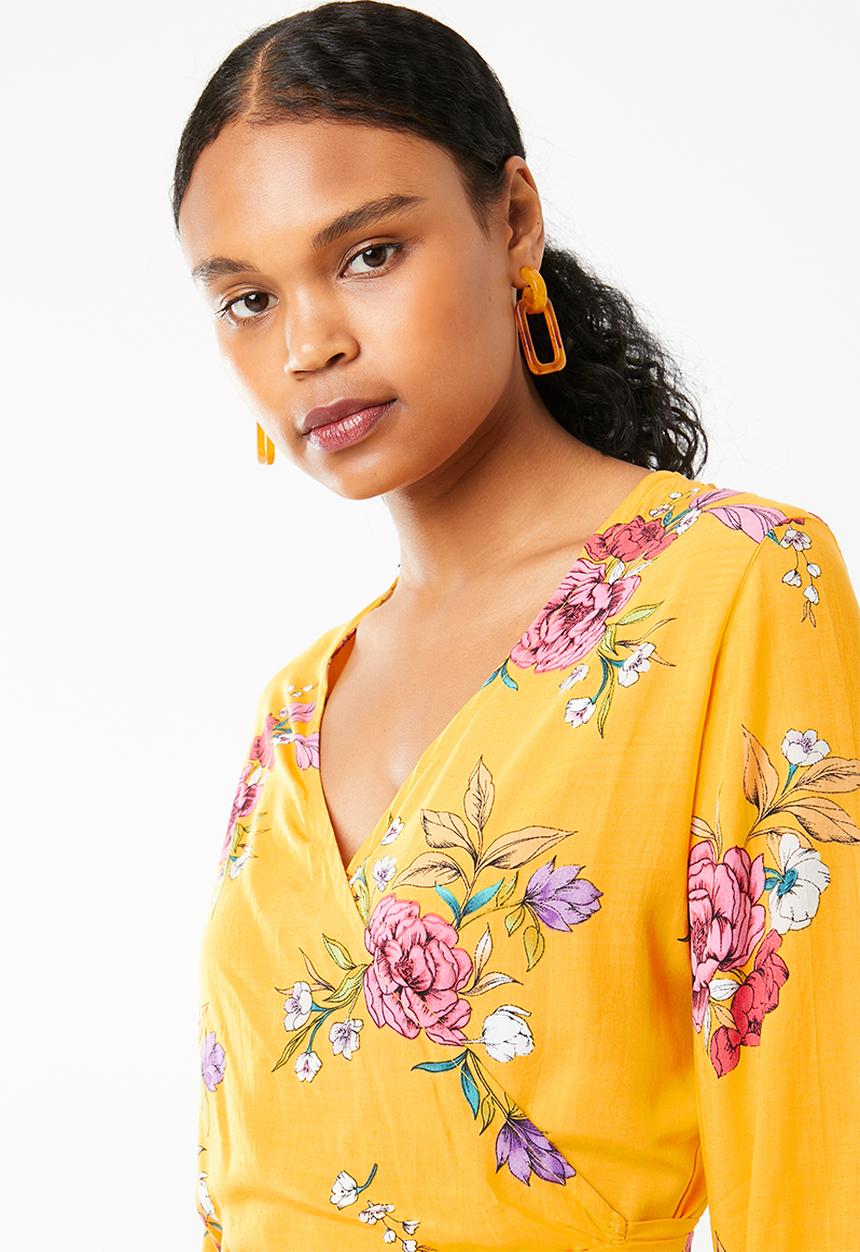 Superbalist - Bell sleeve wrap blouse - yellow floral 