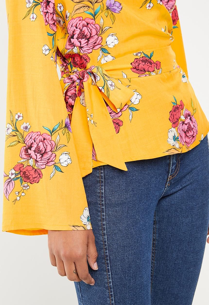 Superbalist - Bell sleeve wrap blouse - yellow floral 